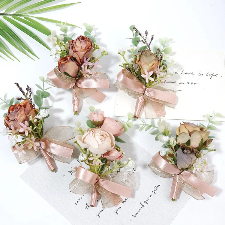 Boutonnières authentiques pour mariage, nouveau Design, accessoires de mariage, Corsage, Champagne, 2021