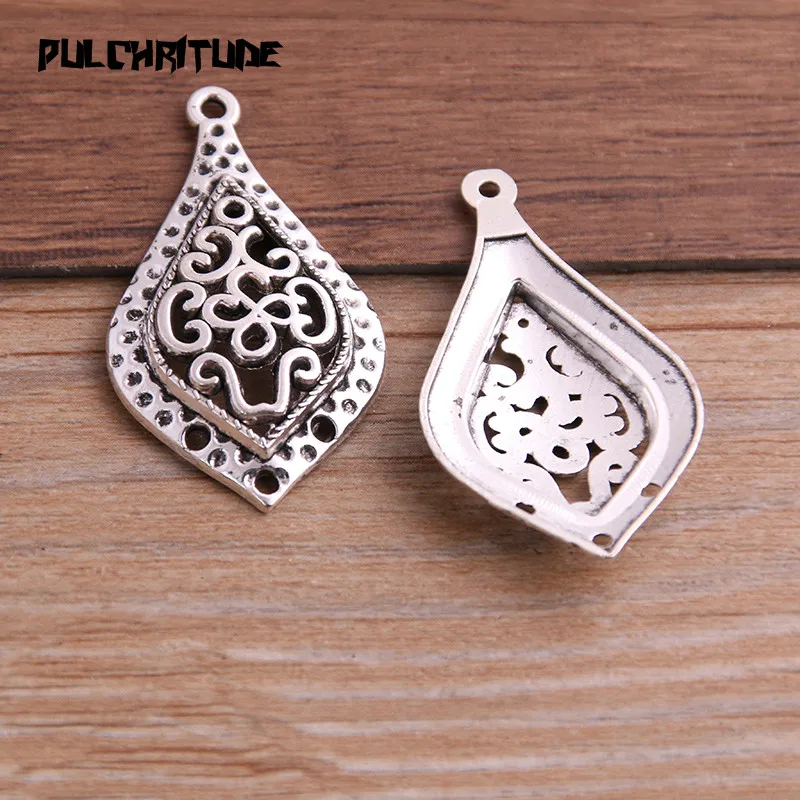 PULCHRITUDE 8pcs 23*41mm Two Color Zinc Alloy Necklace Charm Jewelry DIY Hollow Water Droplets Connector Pendant Necklace