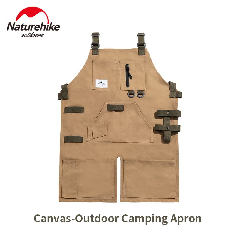 Naturehike Camping Unisex Work Apron Outdoor Tool Storage Ultralight 350g Canvas Kitchen Apron Cross-Back Straps Adjustable