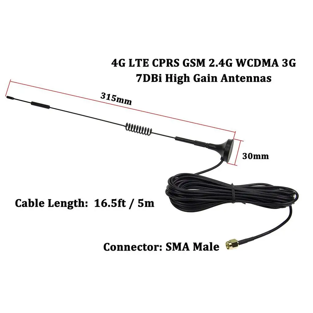 Antena de Impulsionador de Sinal WiFi, Antena Ímã 7Dbi, Compatível para Amplificador, Modem, 4G Lte, Cprs, GSM, 2.4G, 2Pcs