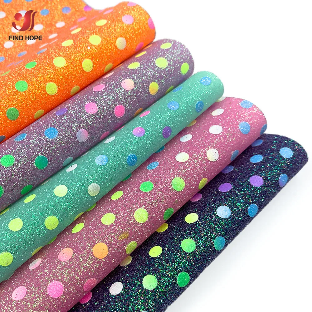 Polka Dots Iridescent Fine Glitter Vinyl PU Leatherette Sewing Fabric Faux Leather DIY Craft Brooch Bows Earring Making Material