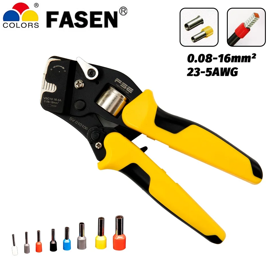 VSC10-16-4A 0.08-16mm^2 23-5AWG Adjustable Precise Crimp Pliers Tube Bootlace Terminal Crimping Hand Tool HSC10-16-4A