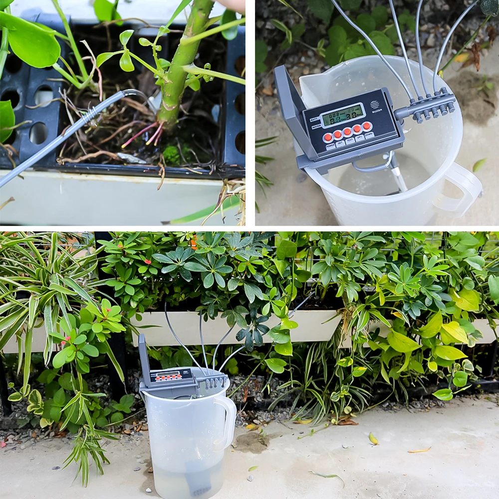 Bomba automática de riego por goteo para jardín, sistema de riego por goteo con controlador inteligente de temporizador de agua para planta bonsái