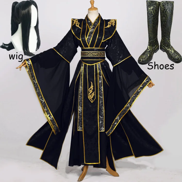 

Geng Cosplay Costume Anime Sha Po Lang Chang Black Gold Chinese Hanfu Halloween New Arrival Costumes For Men Wigs and shoes