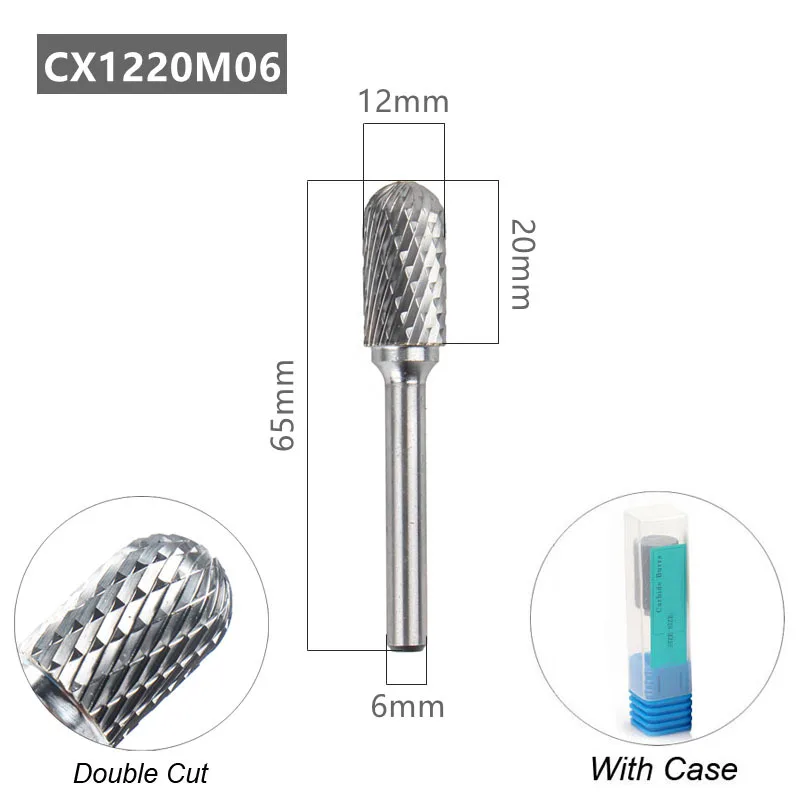 Wolframkarbid-Rotationsfräser, Typ C, Kugelkopf, Zylinder, 6mm, 1/4 Zoll Schaft, Formfräswerkzeug, Einzelschnitt-Fräser für Metall