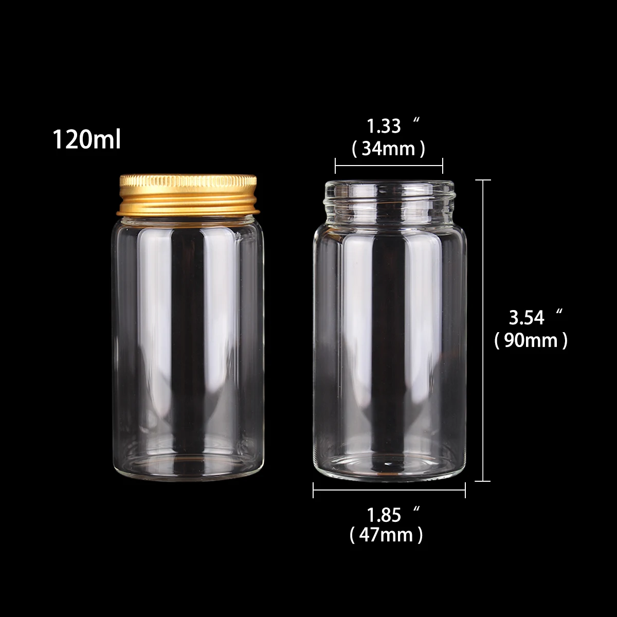 6pcs 120ml 47*90mm Glass Bottles With Golden Aluminum Caps Pill Container Empty Glass Vessels For Art DIY Crafts