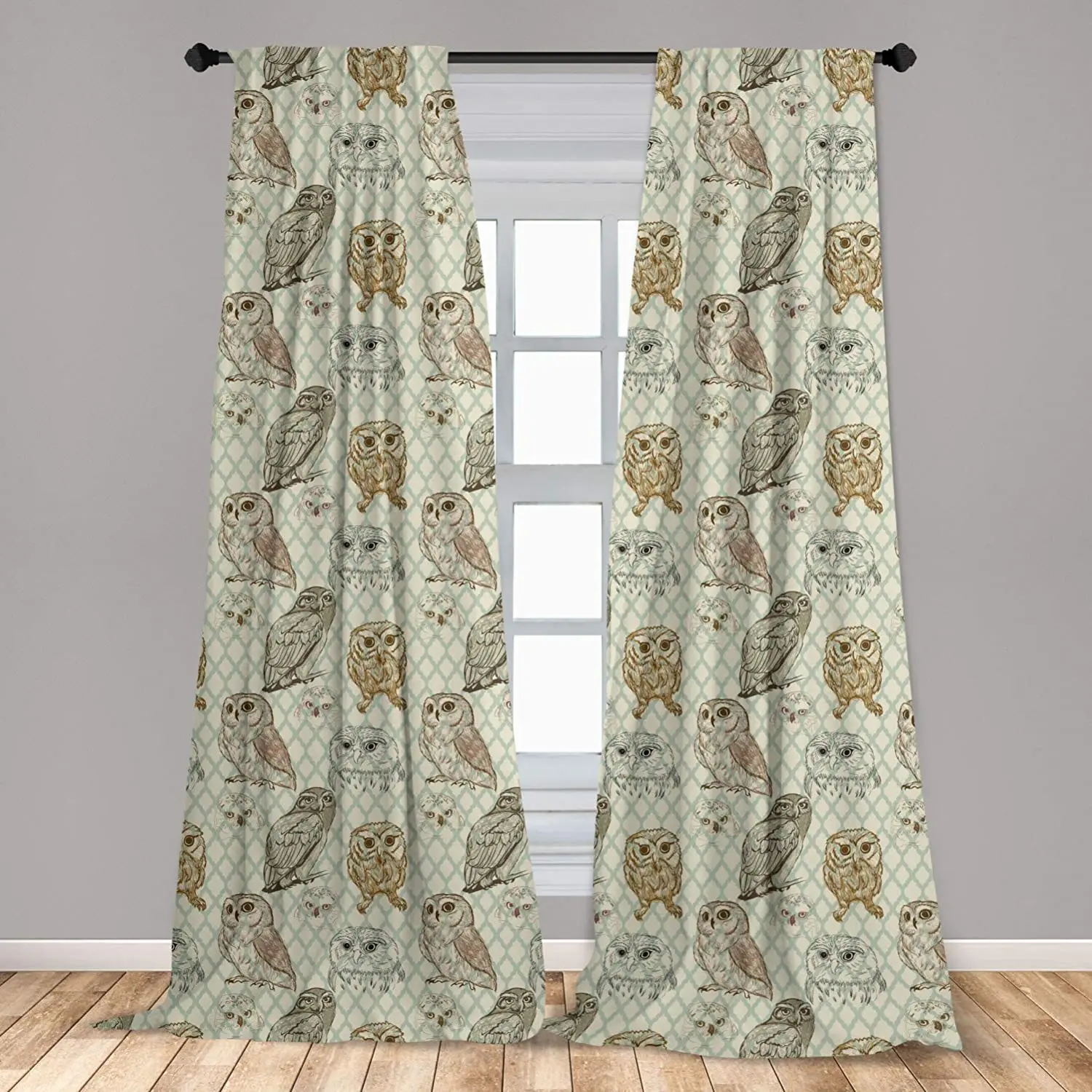 

Owl Window Curtain Cool Looking Owls Different Shapes and Sizes Drawing Style Sketch Print Lightweight Decorative