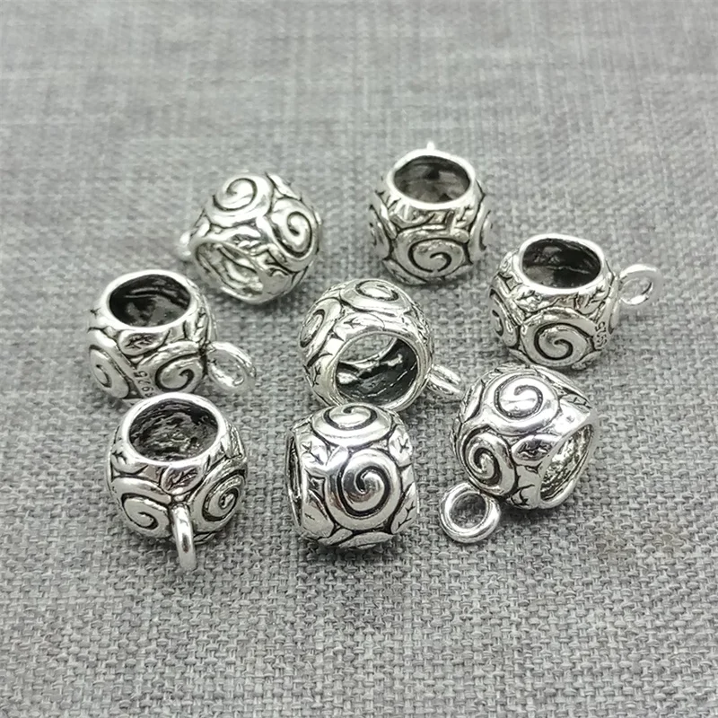 6 Pieces of 925 Sterling Silver Spiral Swirl Bail Beads Large Hole for Bracelet