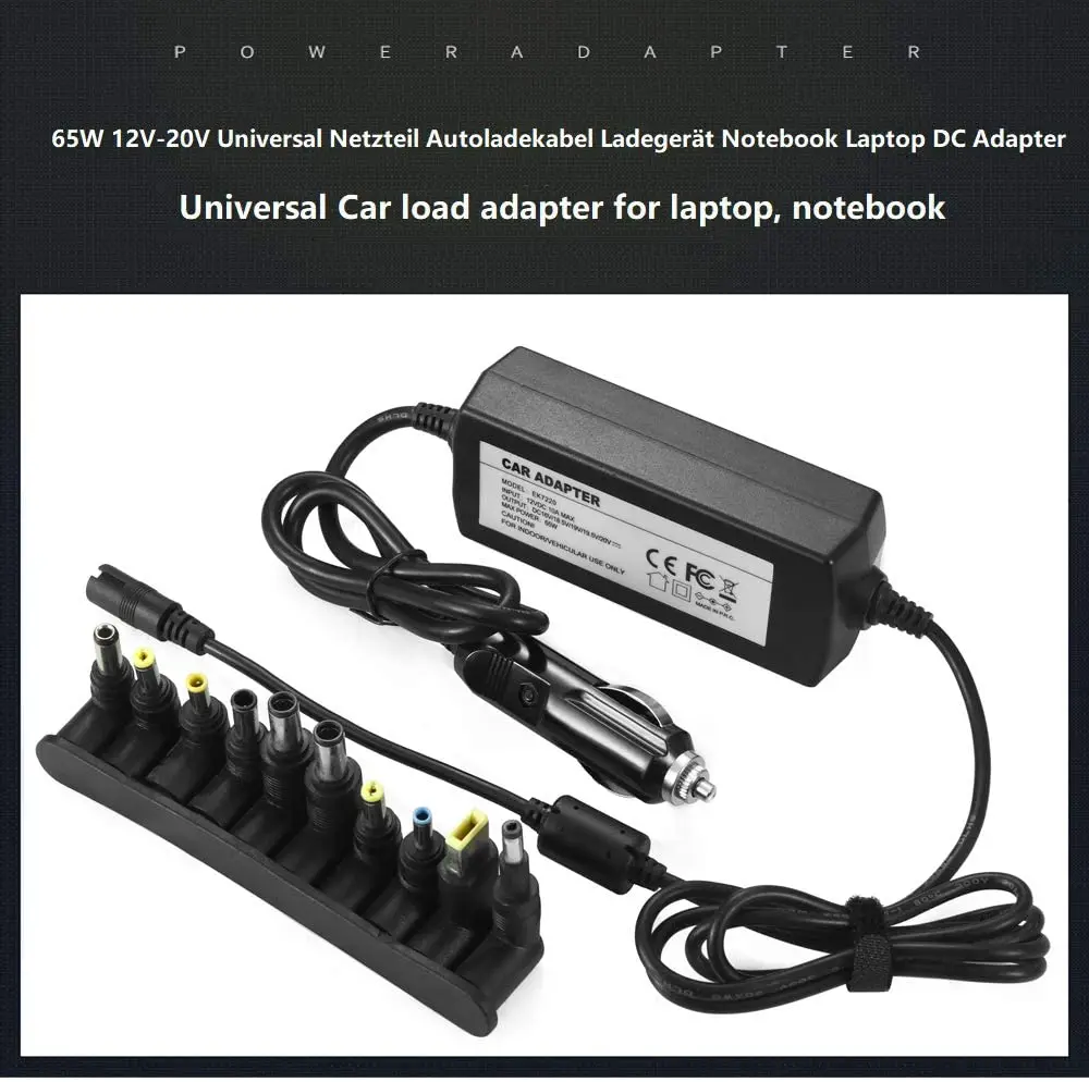 Cargador de coche Universal para portátil, adaptador de corriente CC, 65W, HP, Dell, Toshiba, IBM, Lenovo, Acer, ASUS, Samsung, Sony, Fujitsu, notebook