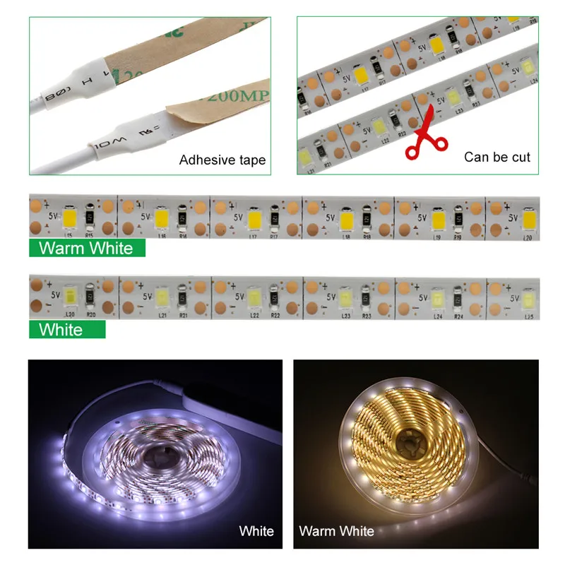 PIR Wireless Motion sensor LED Night light Bed Cabinet Stairs Sensor light USB/ Battery 5V LED Strip night lamp For TV Backlight
