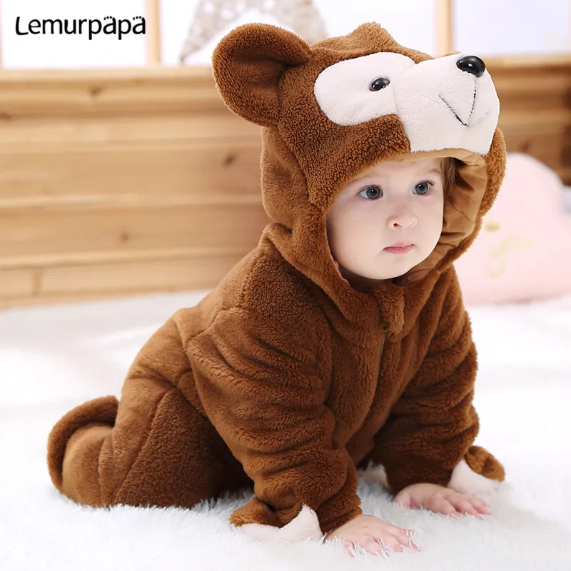 Baby Boy Girl Clothes Romper Onesie Newborn Cartoon Bear Costume Funny Rompers Flannel Warm Winter Infant Clothing