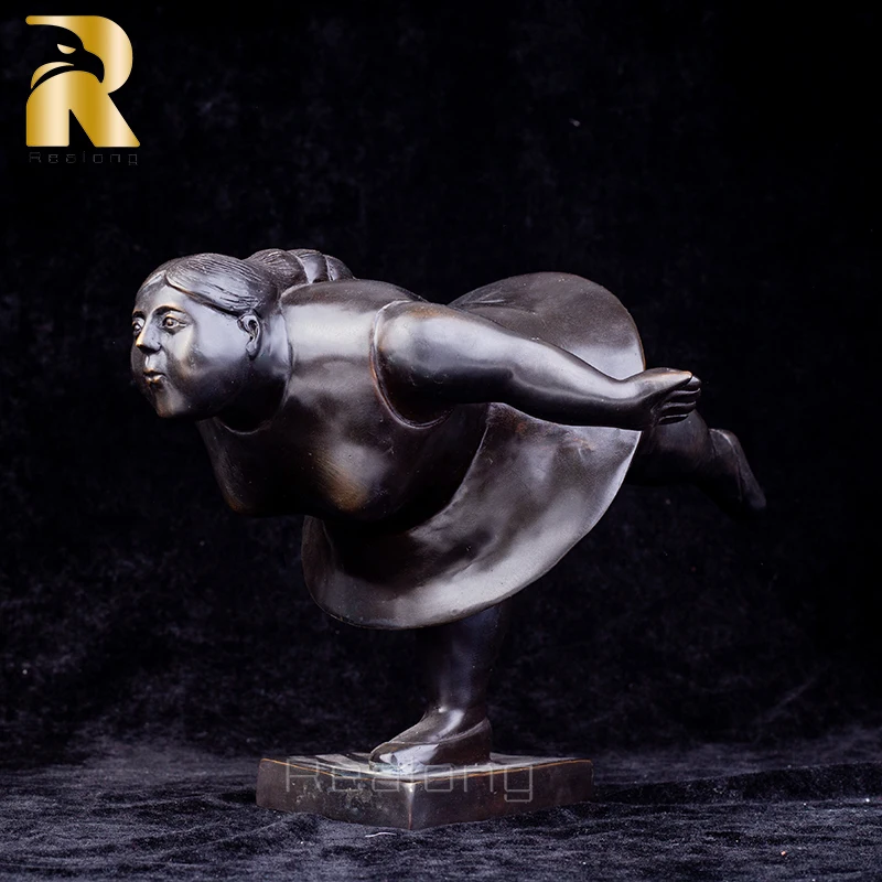 Bronze Ballet Lady Dancing Statue Woman Figurine Chubby Dancing Statues Bronze Ladies Sculpture Abstract Art For Home Decor