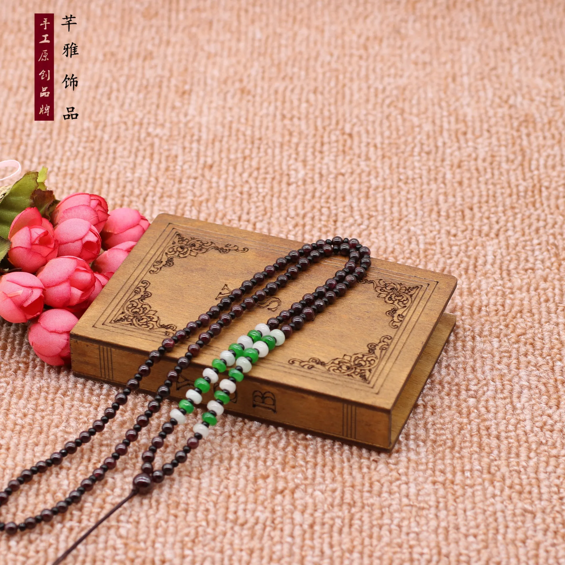 5Pcs/Lot Gold Gem Necklace Sweater Chain Pendant Rope Hand-woven Garnet Beads Men and Women Homemade Jewelry DIY Materials