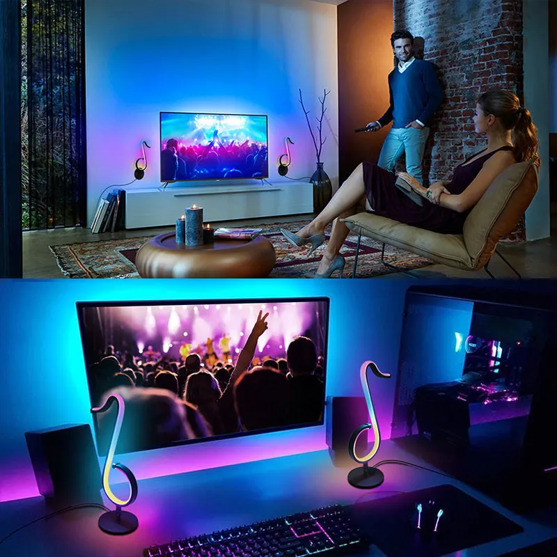 Lámpara de mesa Symphony RGB con nota Musical, luz nocturna para sala de estar, lámpara de noche para dormitorio inteligente con control remoto, nueva