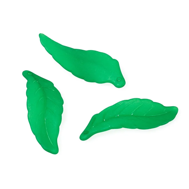 50pcs Green Leaf Acrylic Pendants Frosted Dangle Charms for Jewelry Making DIY Bracelet Necklace 38x14x3mm Hole: 2mm