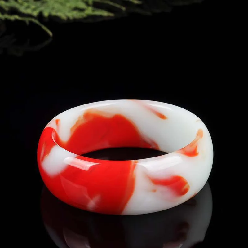 

Xinjiang Hetian Jade Chicken Blood Jade Floating Gobi Jade Widened and Thickened Bracelet Female Joker Bracelet