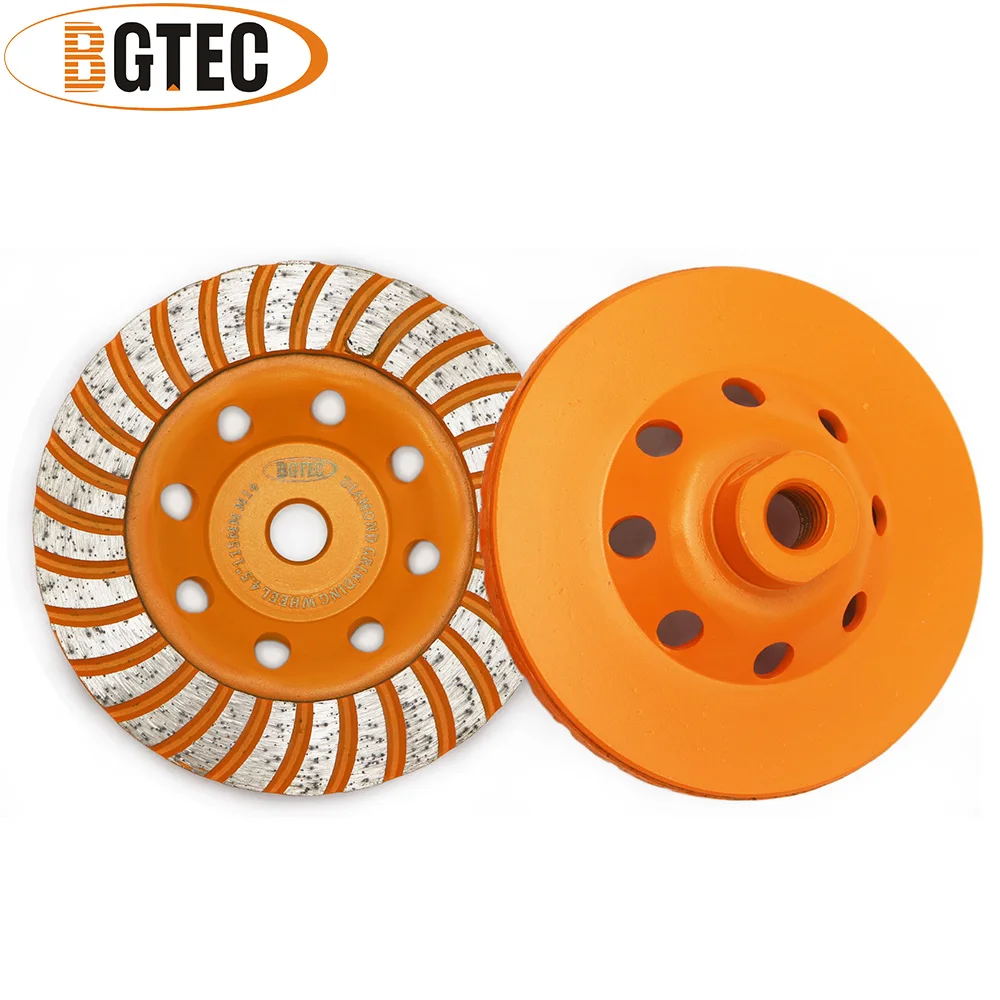 

BGTEC 2pcs 4.5 inch Diamond Turbo Row Grinding Cup Wheel 115mm M14 thread Grinding disc for concrete, construction material