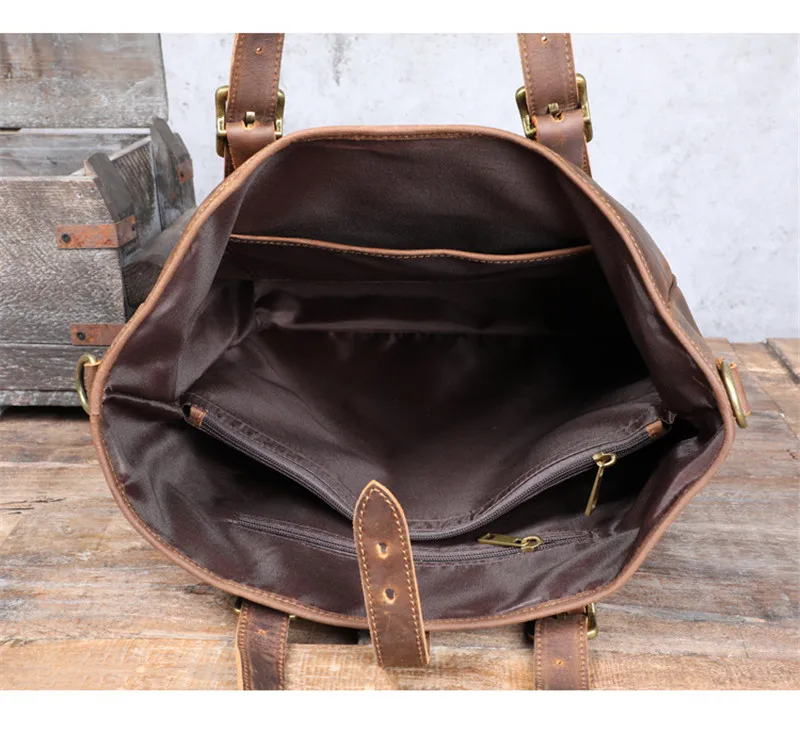 Fashion retro genuine leather men work tote bag casual natural crazy horse cowhide handbag designer large capacity shoulder bag