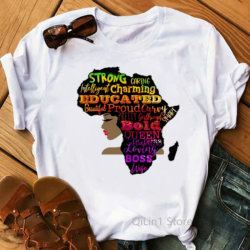 

Educated Black Girl Magic T Shirt Women Funny Graphic African Map Printed Black Lives Matter Tshirt Summer Tops Female T-Shirt