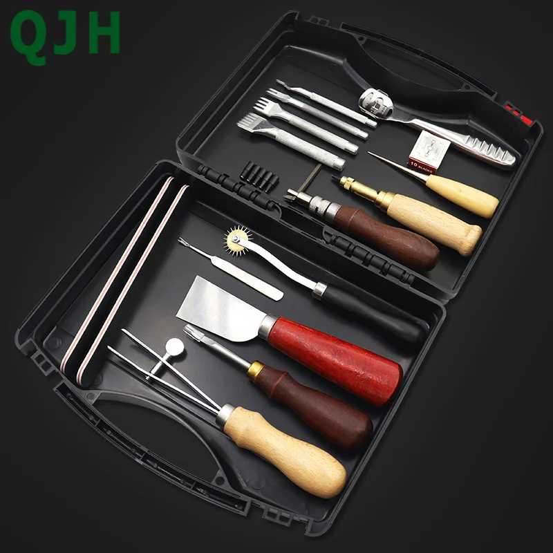 

DIY leather craft tool kit hand stitching stitching punch cutting and polishing tool kit with tool accessories storage box