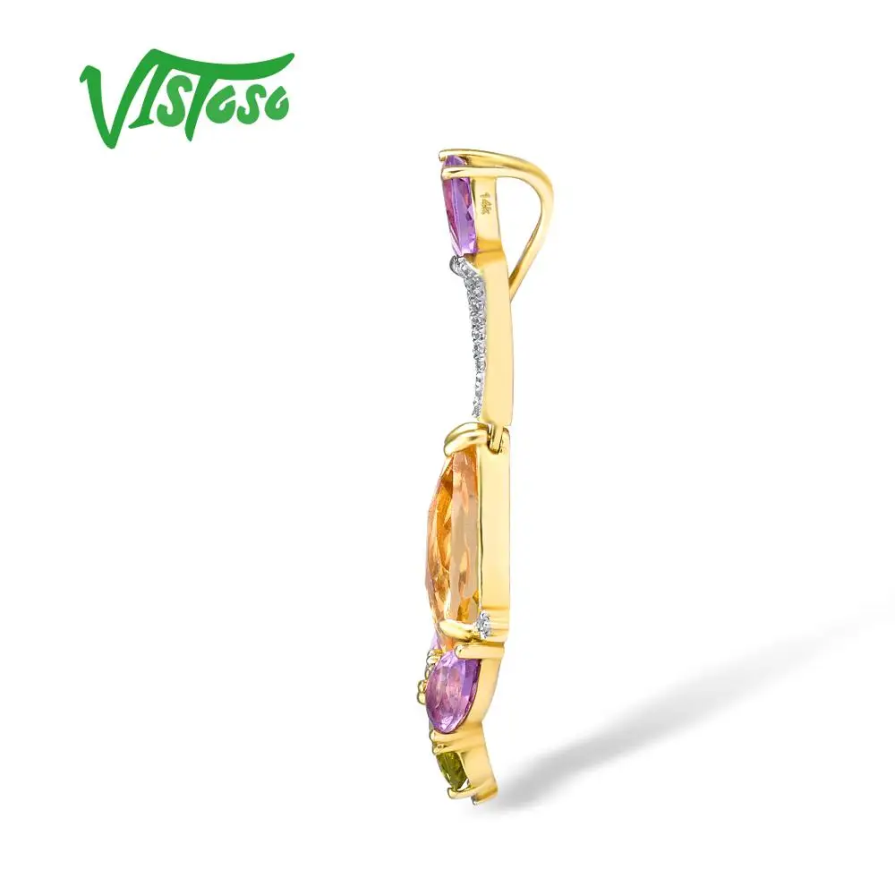 VISTOSO 14 Puro K Ouro Amarelo Citrino Ametista Peridoto Pingente Para Lady límpido Brilhante Pingente de Diamante Elegante Do Partido Fine Jewelry