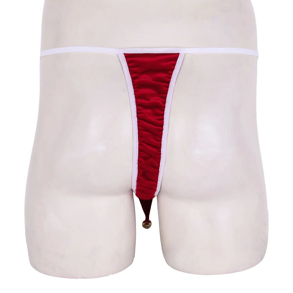 Mens Lingerie Red Velvet Santa Hat Christmas Underwear Holiday Fancy Dress Xmas Cosplay Costume G-string Thong with Small Bell