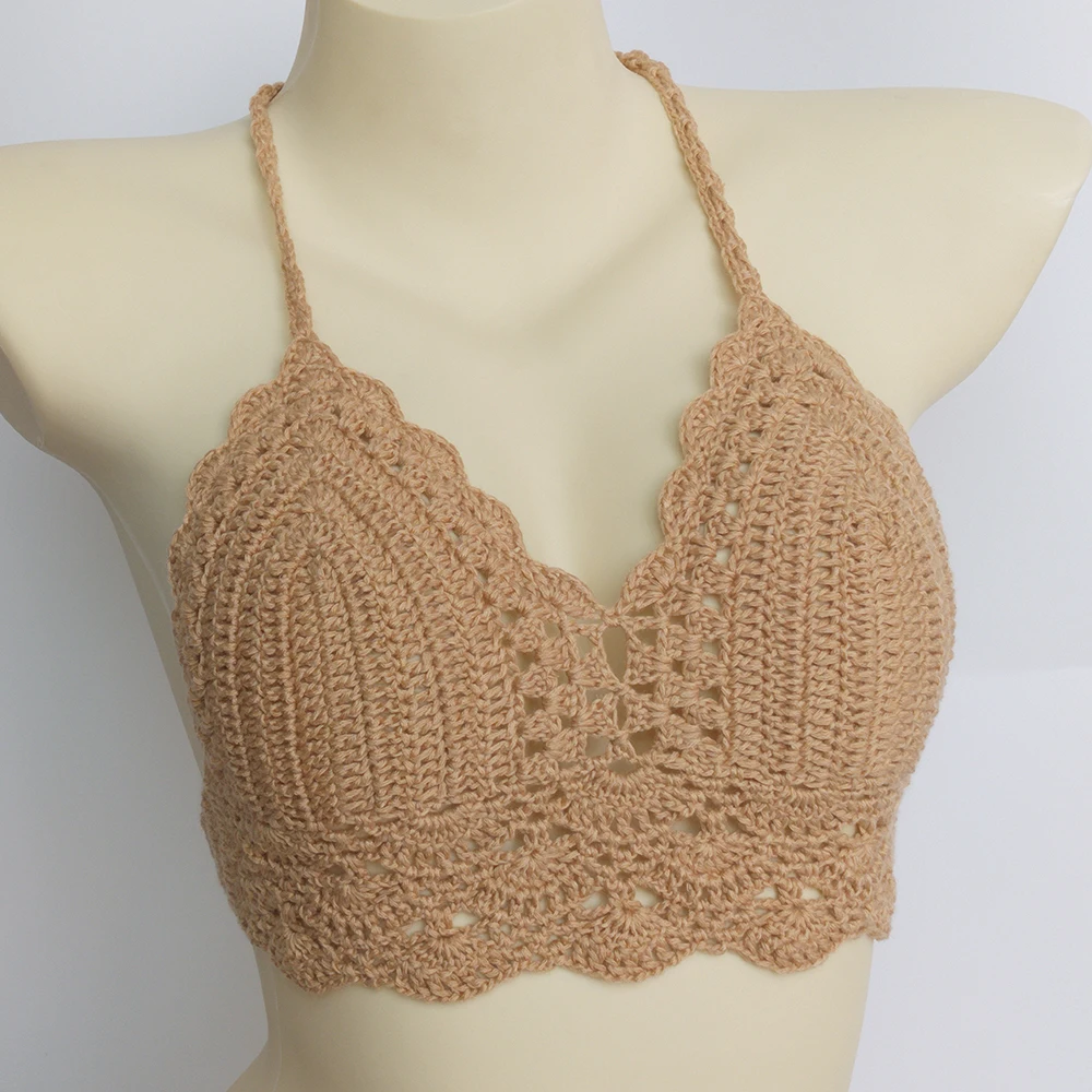 Have Lining Women\'s Bikini Top Sexy Crochet Knit Separate Female Swimsuit Push Up Bra Beachwear Bathing Suits