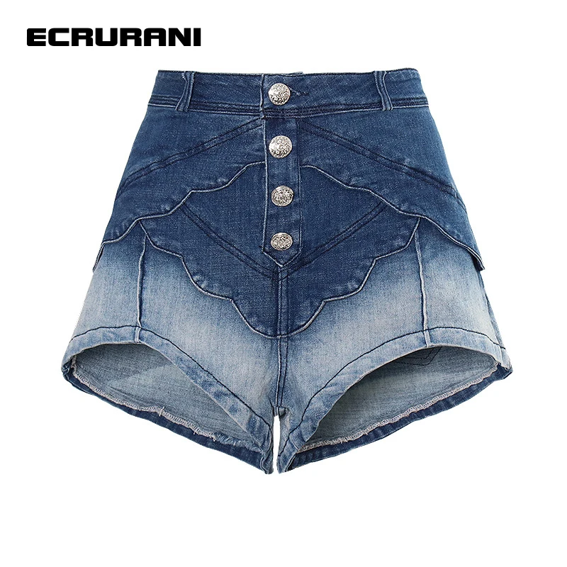 

ECRURANI Vintage Hit Color Shorts For Women High Waist Patchwork Loose Casual Short Pants Female Fashion Clothing 2022 New Style