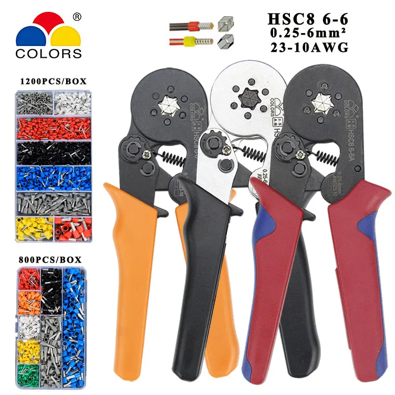 

Crimping stripping cutting pliers kit HSC8 6-6 0.25-6mm2 with tubular terminals 1200pcs/box electrical crimping tool clamp set