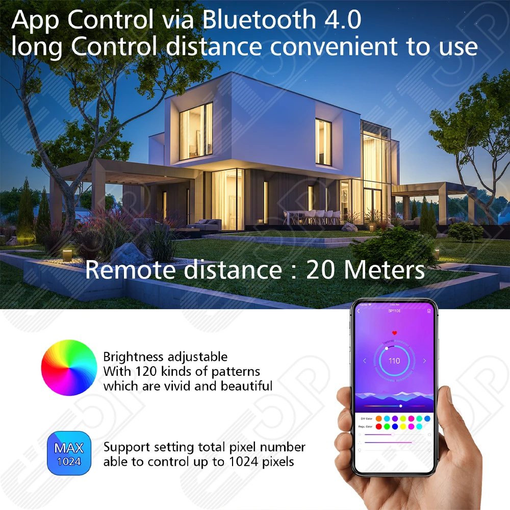 وحدة تحكم APP SP110e مقاومة للماء RGB تحكم بلوتوث بالألوان الكاملة مع موصل XConnect/Raywu