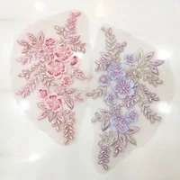 Hilo de red cosido a mano, cuentas en flor, bordado diy, Apliques de encaje, ropa, accesorios de vestido de novia, 1 par