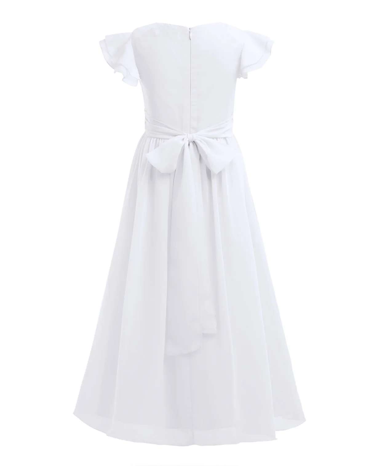 Robe longue en mousseline de soie pour filles, manches flottantes, fleur plissée, taille haute, princesse, reconstitution historique, anniversaire, fête de mariage, 4-14