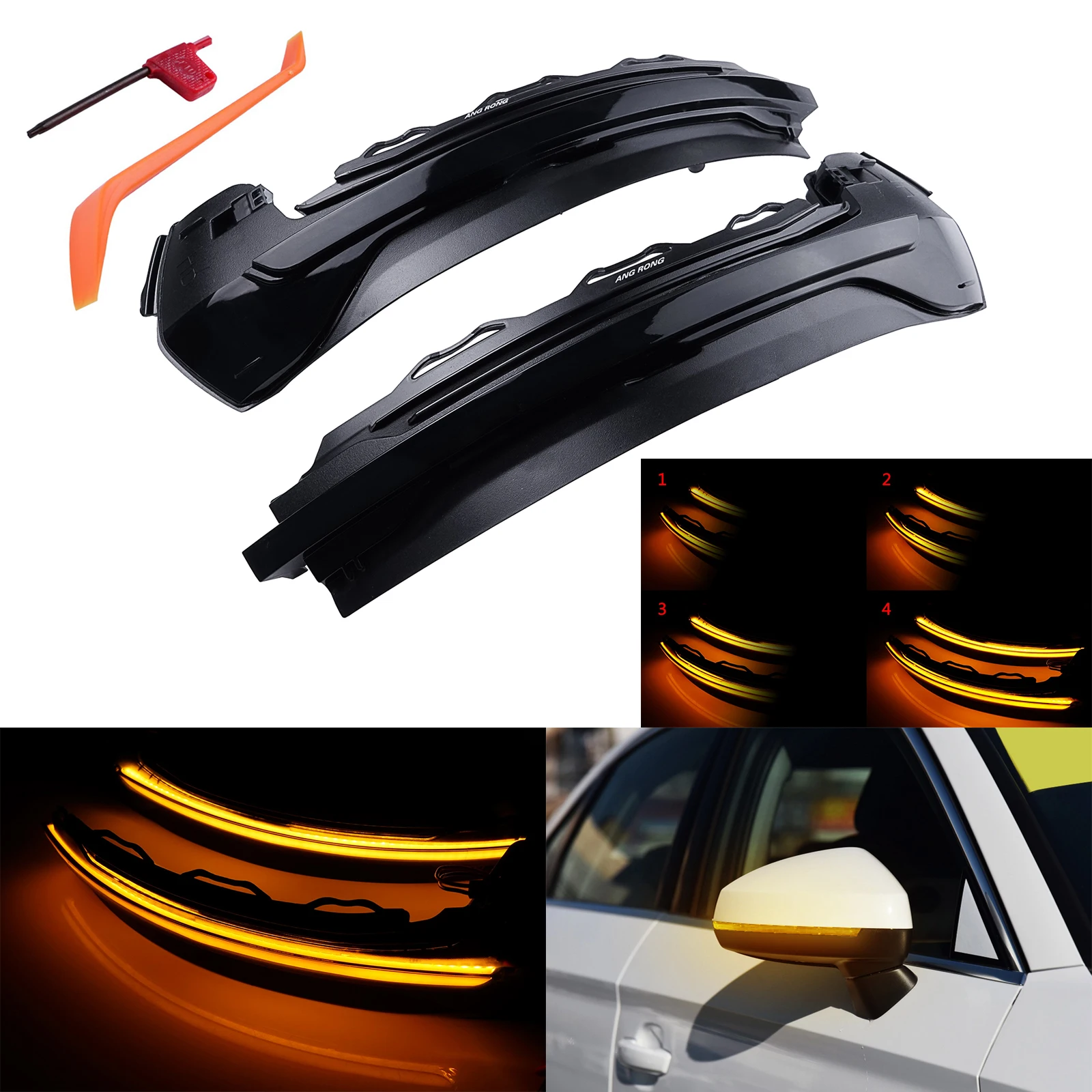 

Pair Amber Dynamic LED Wing Mirror Turn Signal Light Fit Audi A3 S3 RS3 8V 2012+