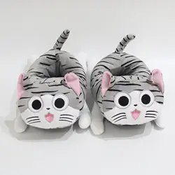 Full Covered Cartoon Cat Slippers Warm Winter Slides Soft Plush Doll Indoor Cute Anime Bedroom Shoes For Man Woman Home Use