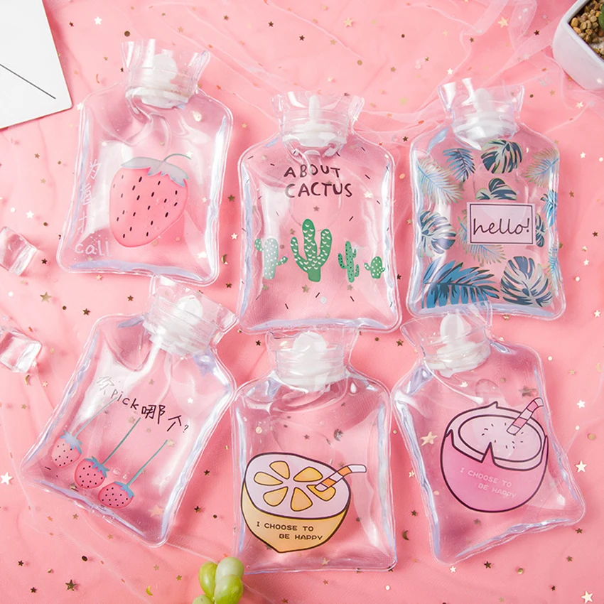 Portable Transparent Hot Water Bottle Cute Mini Lemon Cactus Watermelon Strawberry Hand Warmer for Pain Relief Kids Gift