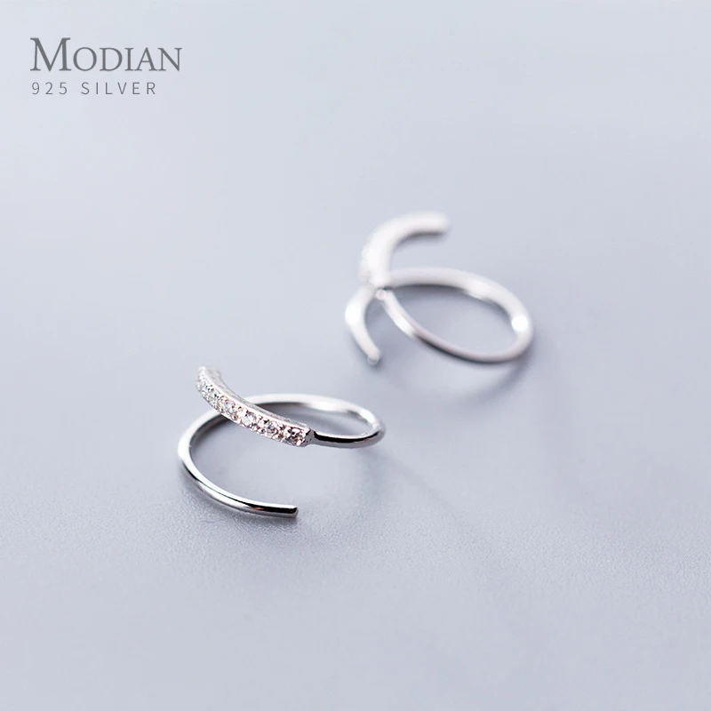 Modian Rose Gold Color Geometric Line Sterling Silver 925 Stud Earring for Women Shining Clear CZ Ear Pin Fine Jewelry Girl Gift