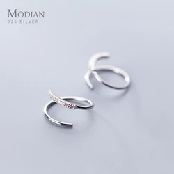 Modian Rose Gold Color Geometric Line Sterling Silver 925 Stud Earring for Women Shining Clear CZ Ear Pin Fine Jewelry Girl Gift