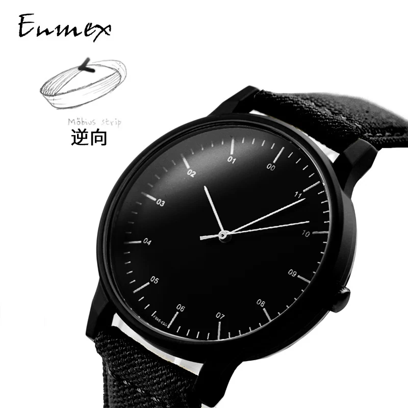 gift Enmex backward men wristwatch creative anticlockwise watch reversal time simple style canvas strap fashion watch