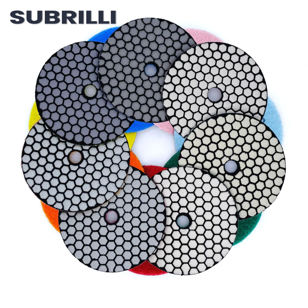 

SUBRILLI 7pcs 100mm Diamond Dry Polishing Pad 4" Sharp Resin Bond Flexible Sanding Disk for Granite Marble Stone Polisher Wheel