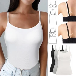 Women's Cotton Camisole with Shelf Bra Adjustable Spaghetti Strap Tank Top Cami Tanks 2/3 Packs Shapewear Body Shaper