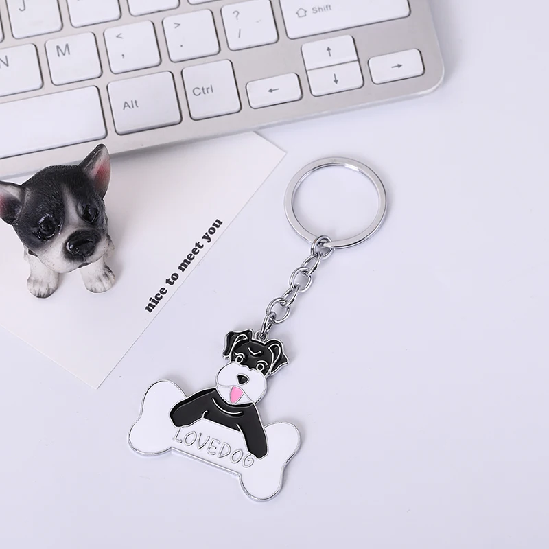 Fashion Schnauzer key ring car keychain black and white gray metal keychain animal metal charm men\'s jewelry couple gift