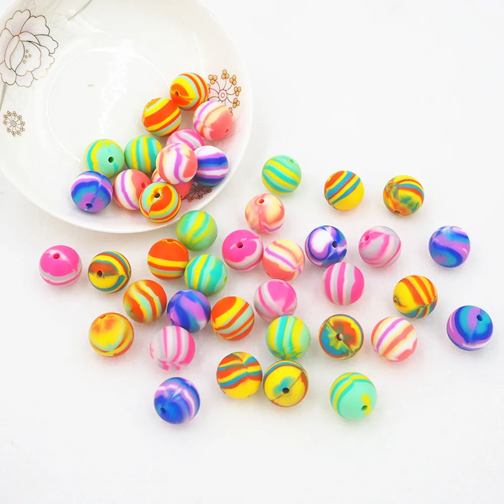 

Chenkai 10PCS 12MM Silicone Rainbow Bead BPA Free Baby Teething Nacklace Beads Baby Chewable Dummy Cartoon Pacifier Accessories