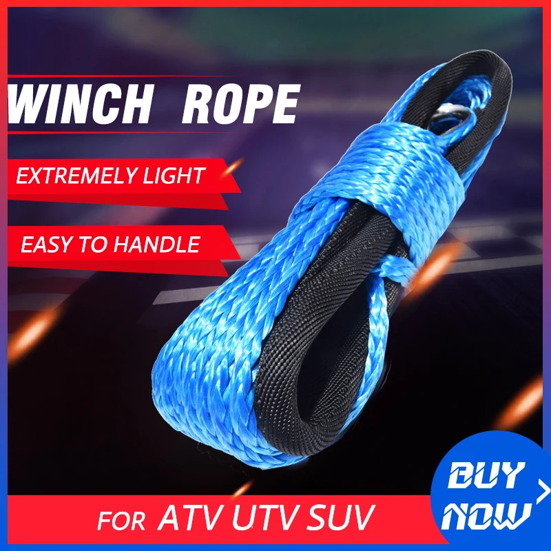 Blue 6mm*15m Synthetic Winch Cable Rope,1/4\