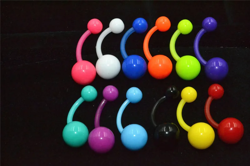 100pcs/Lot Body Jewelry Piercing Solid Color Navel Belly Button Tongue Ring Barbells Soft Acrylic Body Piercing