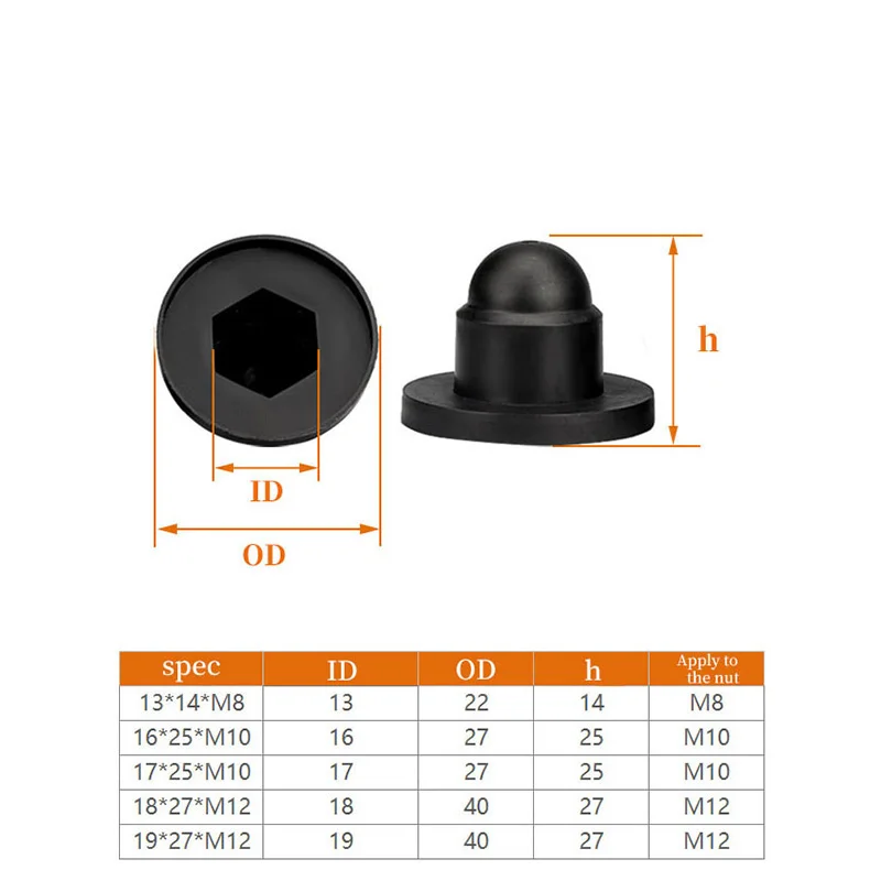 5PCS M8 M10 M12 Black Hexagon Nut Bolt Protective Cap Plastic Decorative Protection Nut Caps Sleeve Screw Cap