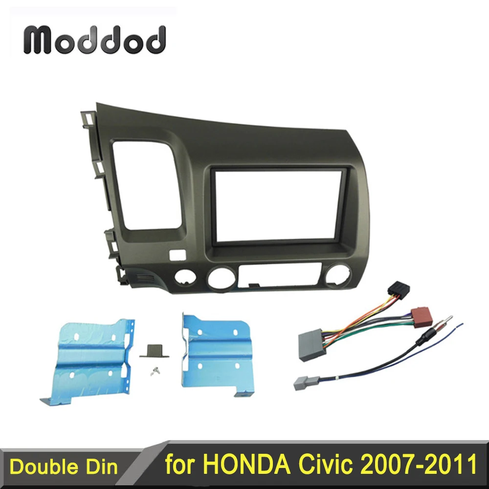 

Dark Atlas Grey Double Din Fascia for 2006-2011 Civic Radio DVD Stereo Dash Mount Installation Trim Kit + Wire Harness Antenna