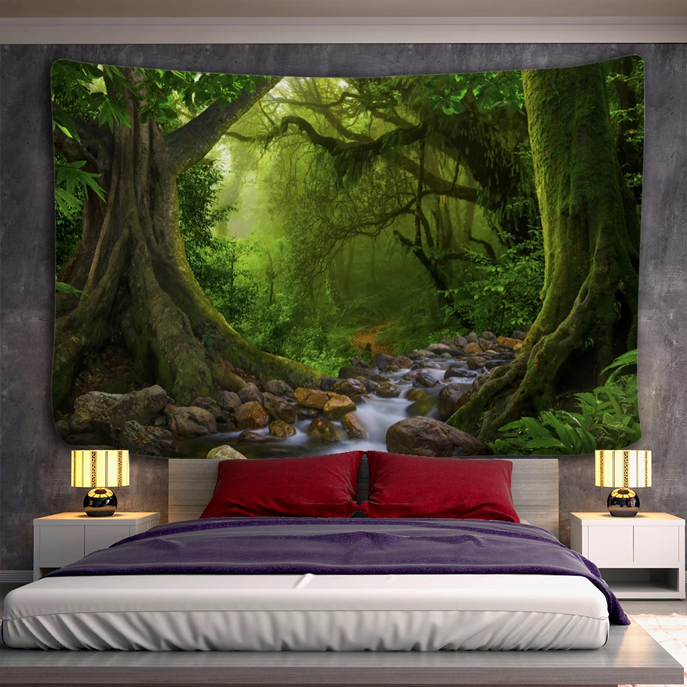 Forest Plant Landscape Tapestry Scenery Wall Hanging Hippie Bedspread Bohemian Psychedelic Tapiz Witchcraft Home Decor