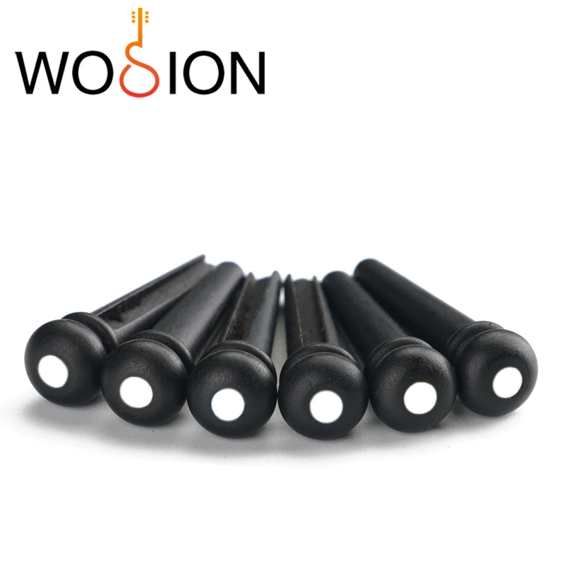 Wosion    Ebony acoustic guitar Bridge Pins Black  ，inlaid with small white shell and small colored shell， A set of 6。