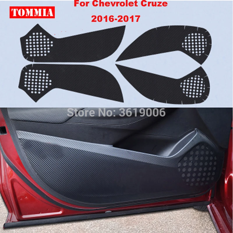 TOMMIA For Chevrolet Cruze 2016-2017 Car Inside Door Cover Scratch Protection Anti Kick Pads Carbon Fiber Stickers 4pcs