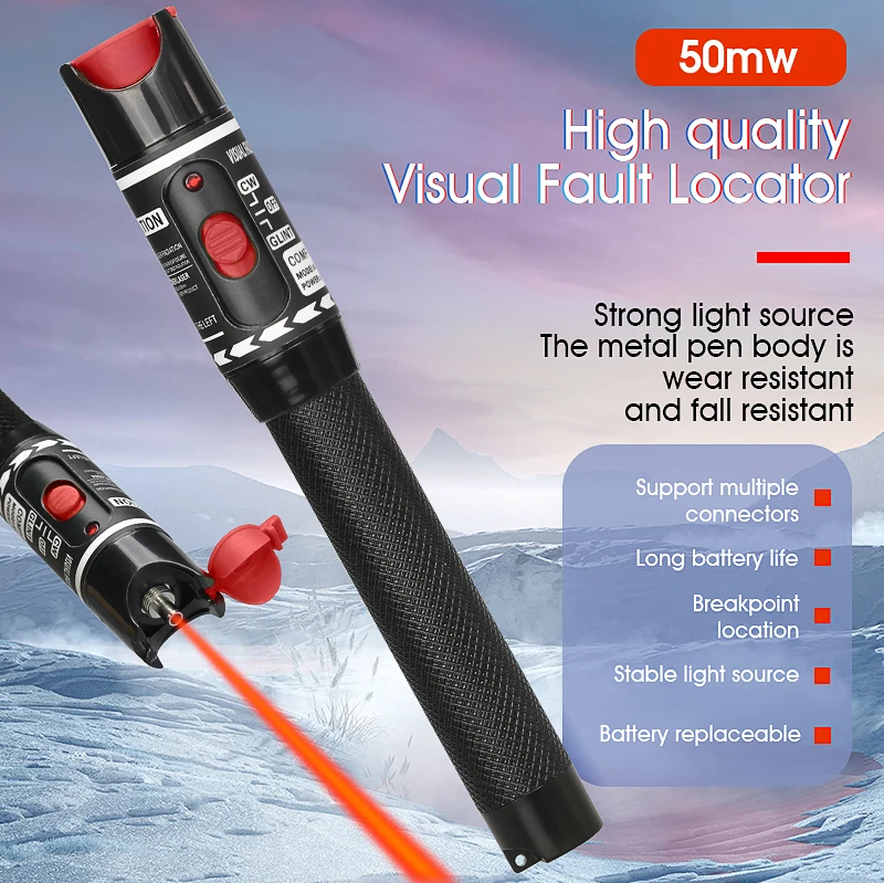 

COMPTYCO 50MW/30MW/20MW/10MW/5KM Visual Fault Locator,Fiber Optic Cable Tester 5-50KM Range,Red Laser Light Pen,Type SC/FC/ST